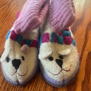 Garnet Hill Kids Slippers - Cream and Pink